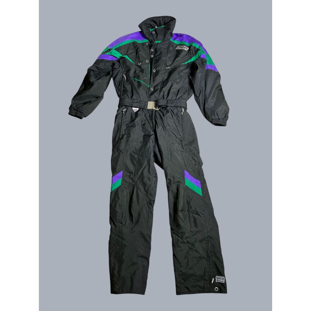 Vintage Spyder Thinsulate Ski Suit Men's Large Black Purple Green Snowsuit